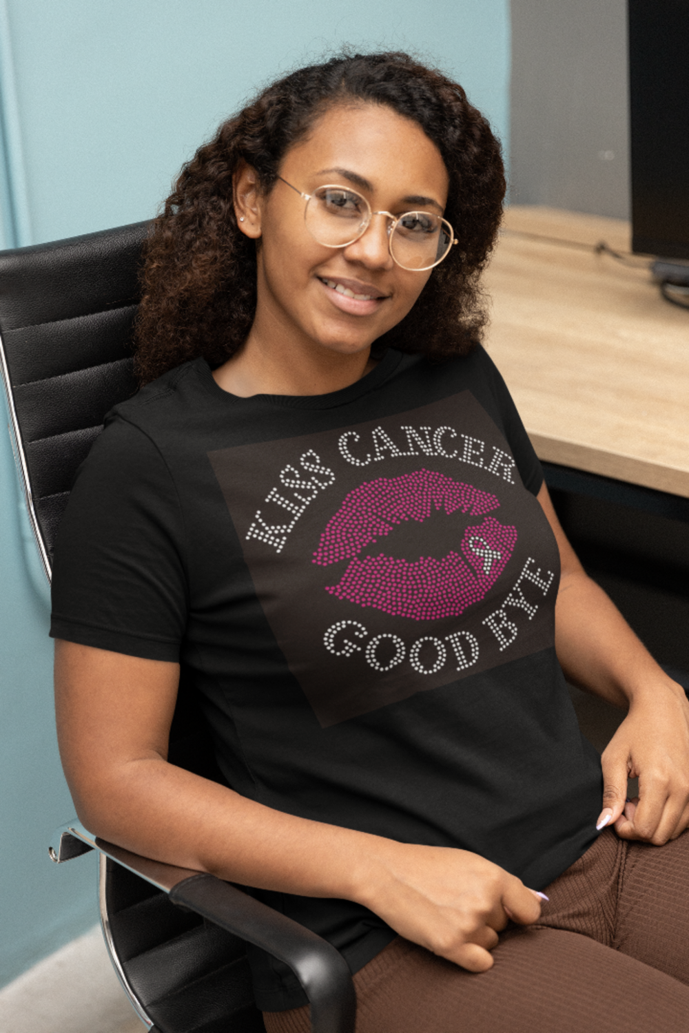 Breast Cancer Kiss Cancer Goodbye Rhinestone TShirt