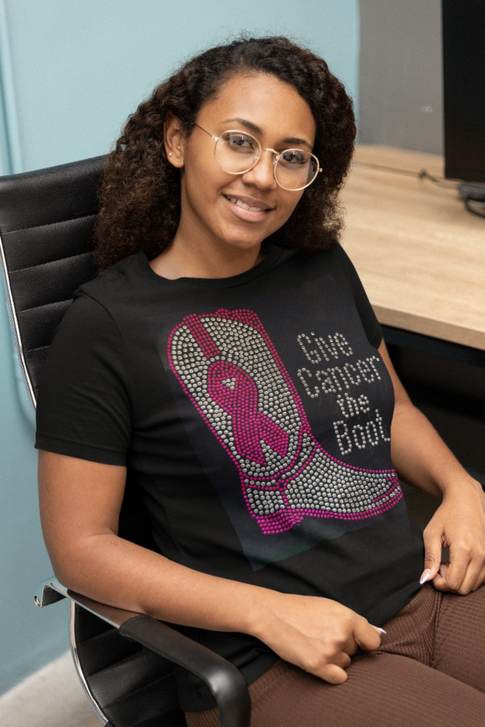 Breast Cancer Give Cancer the Boot Rhinestone TShirt