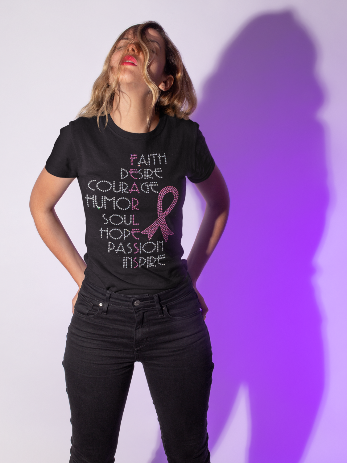 Breast Cancer Fearless Rhinestone TShirt