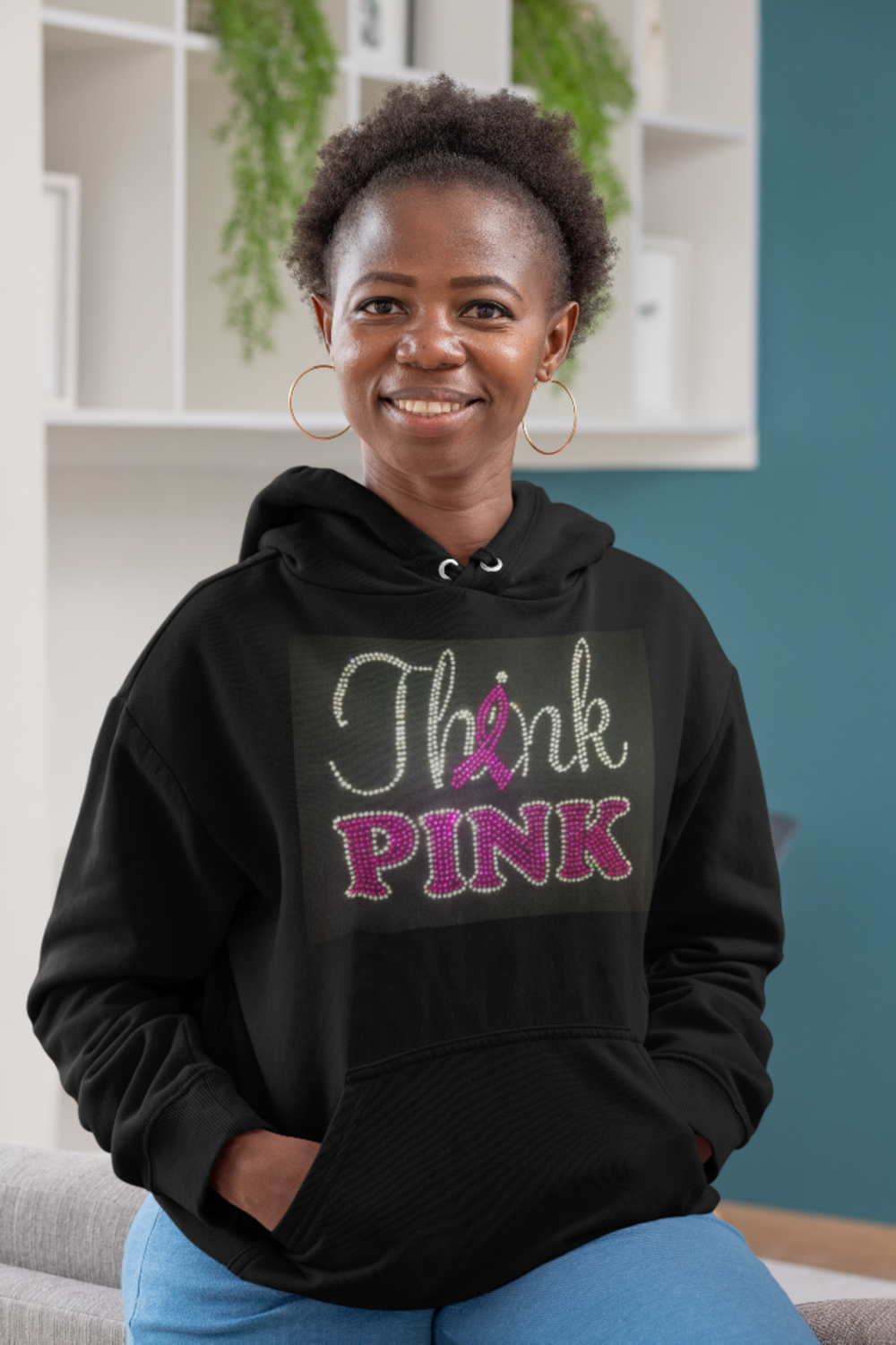 Breast Cancer Think Pink Rhinestone Hoodie