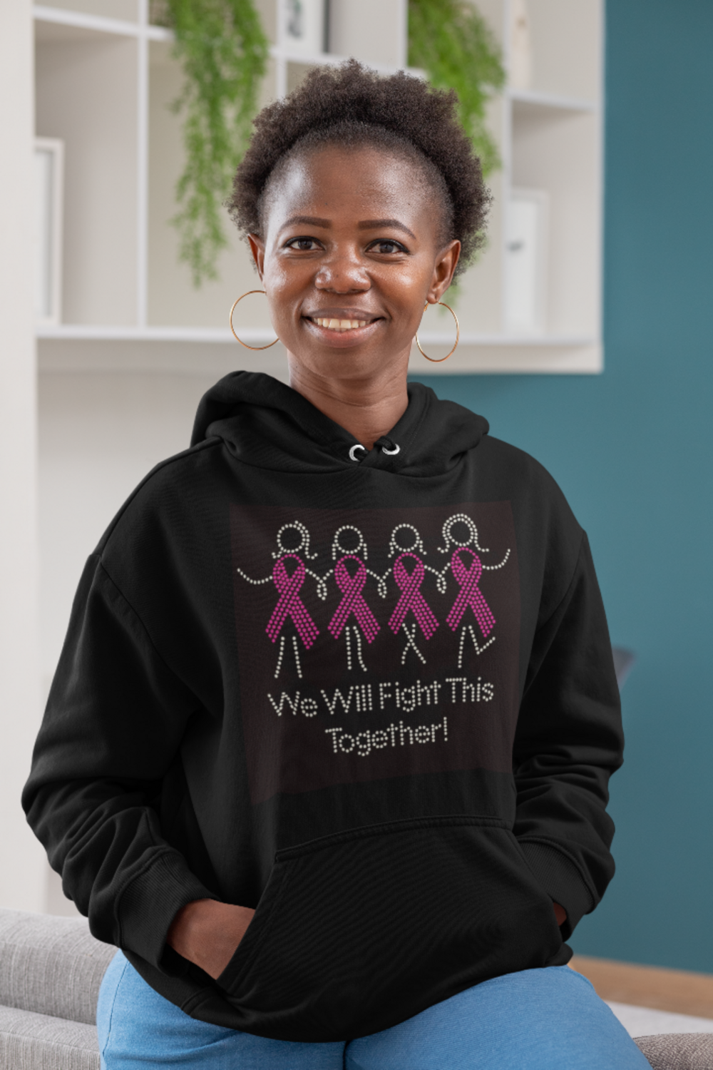 Breast Cancer We will fight together Rhinestone Hoodie