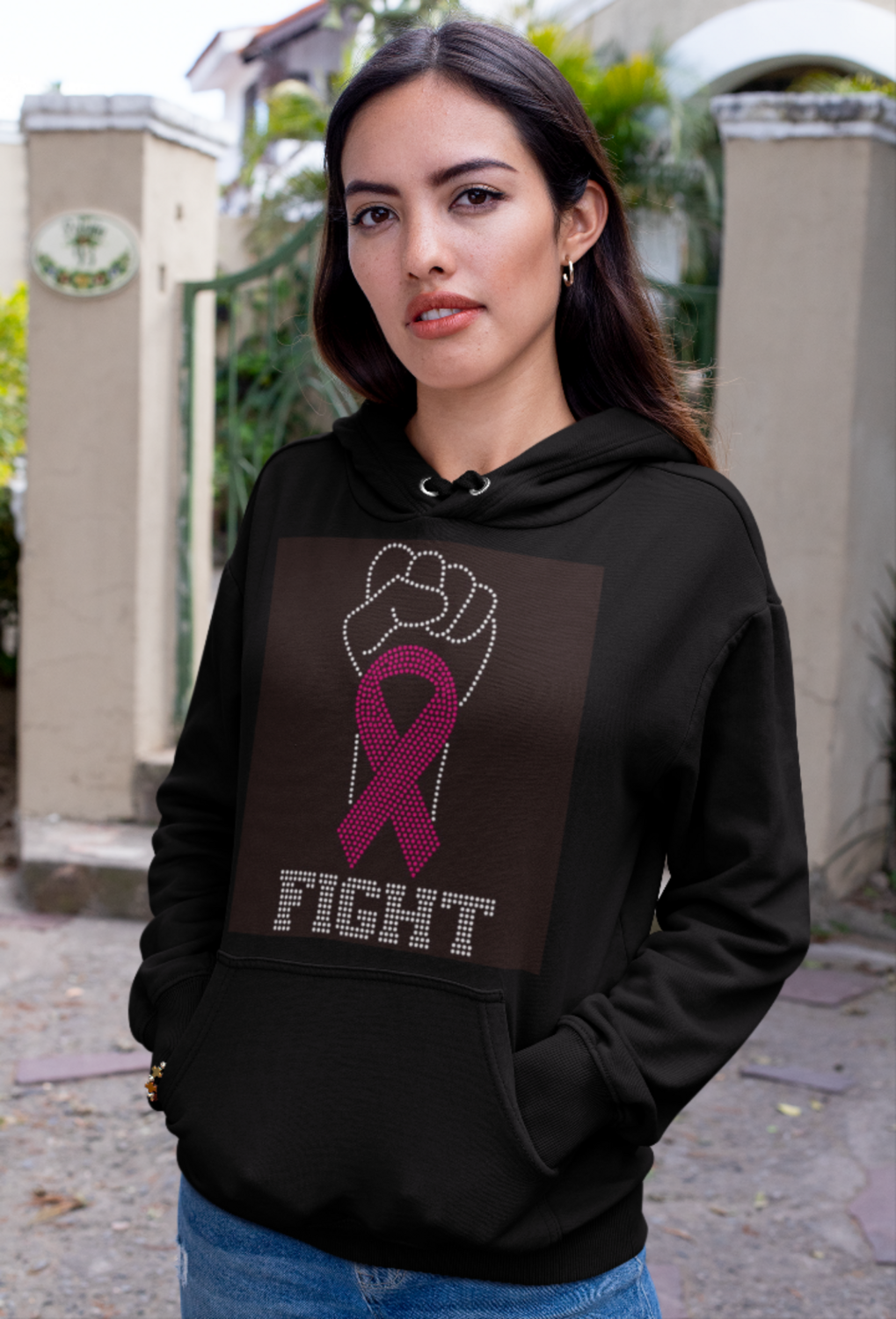 Breast Cancer Fight Rhinestone Hoodie 
