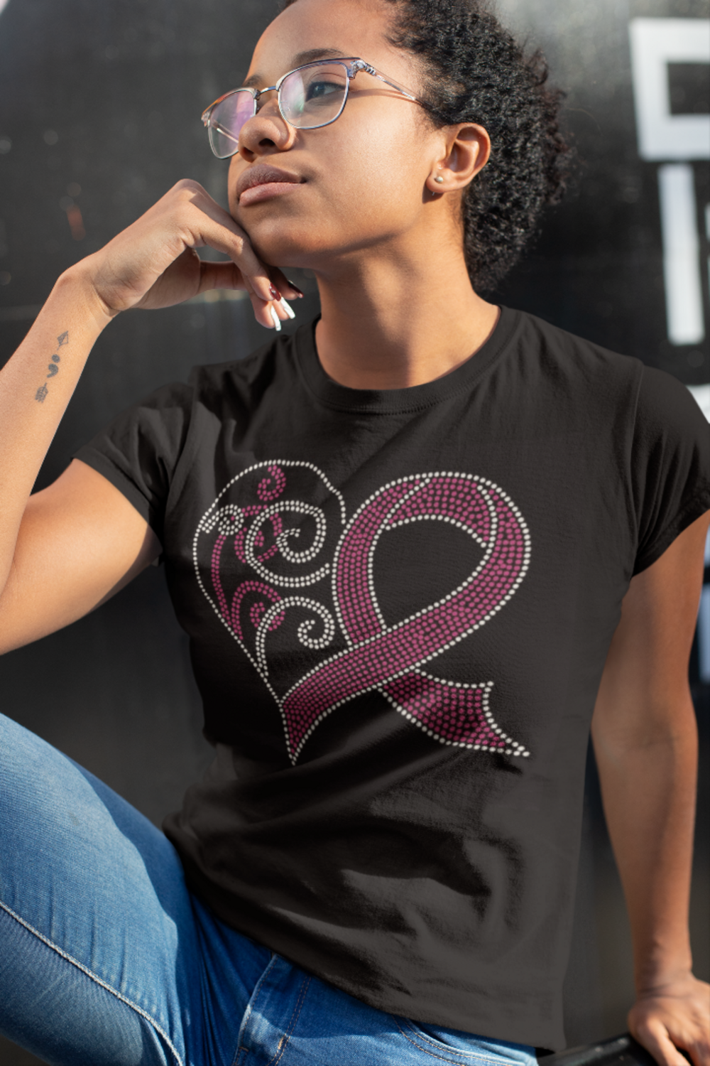 Breast Cancer Love Rhinestone TShirt