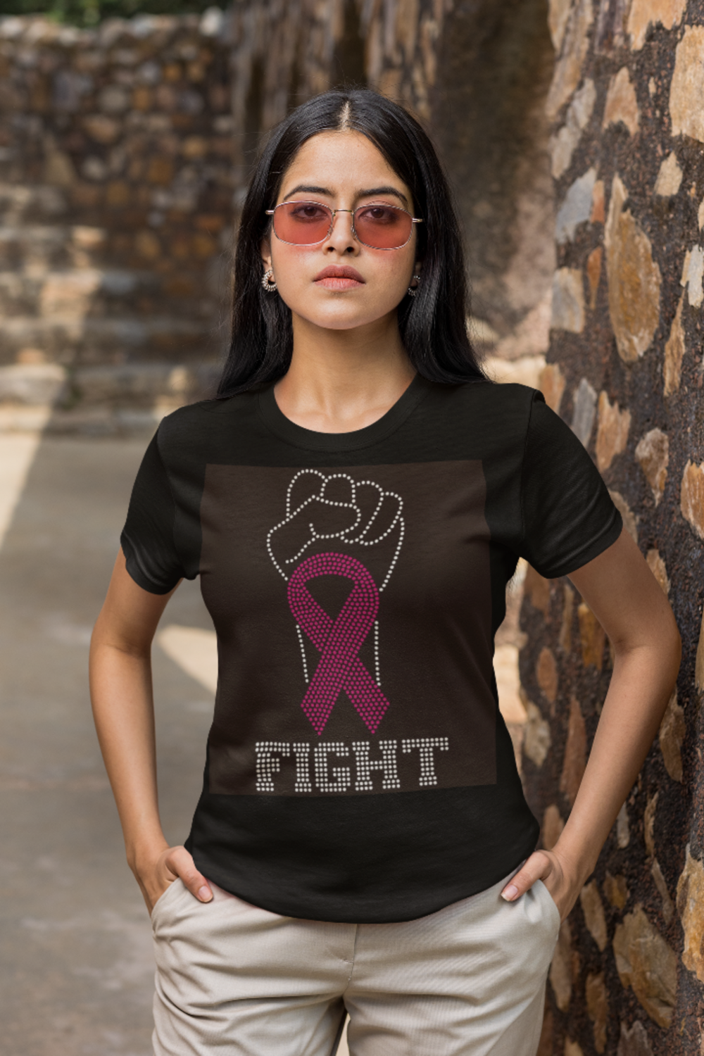 Breast Cancer Fight Rhinestone TShirt 