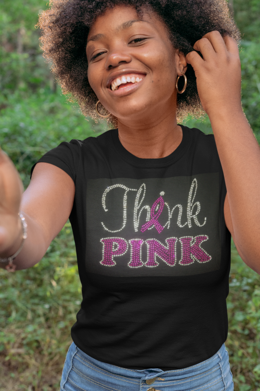 Breast Cancer Think Pink Rhinestone TShirt 