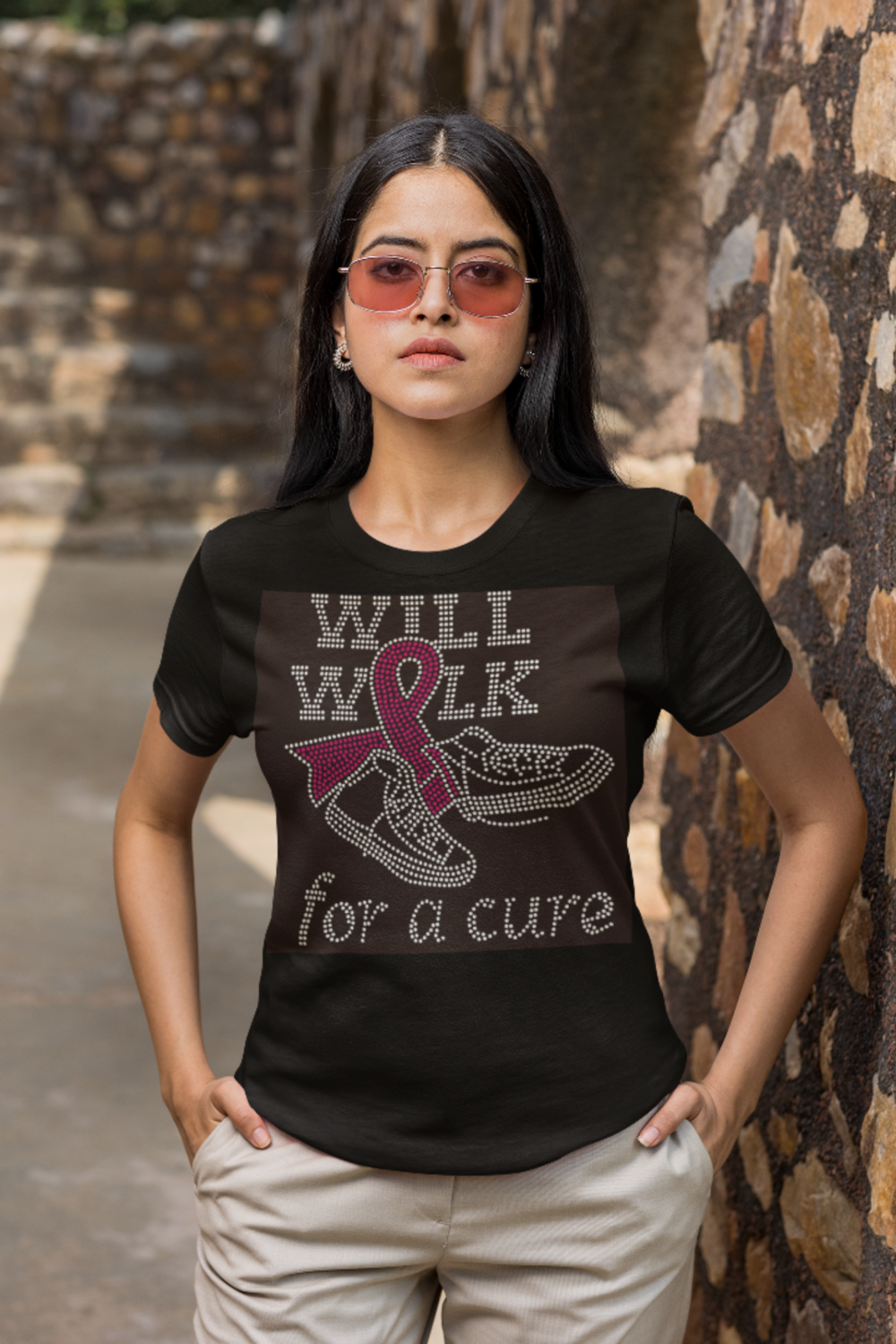 Breast Cancer Will Walk Sneakers for a Cure Rhinestone TShirt 