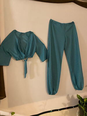 Teal Tie Top & Split Adjustable Harem Pants