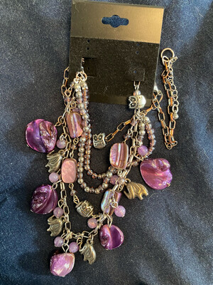 Purple Shell And Glass Beads Choker Necklace