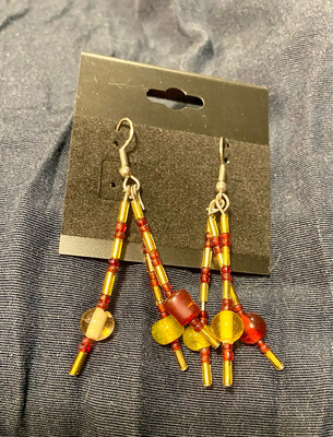 Yellow And Red Glass Bead Earrings