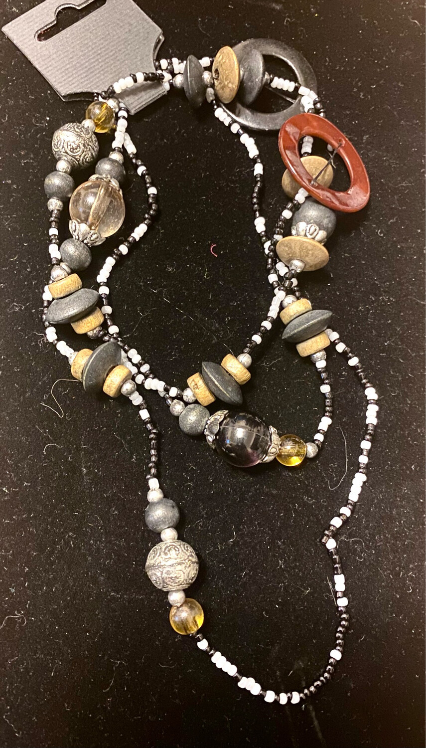 Long Black And White Glass Beads Necklace