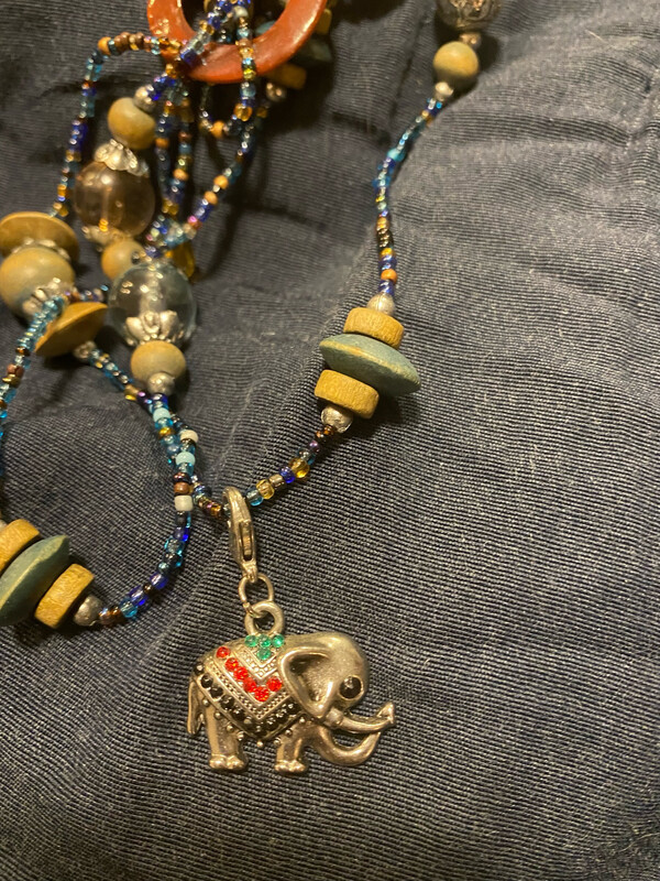 Long Elephant And Wooden Beads Necklace