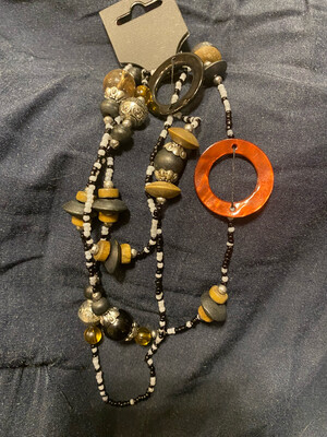 Long Elephant And Wooden Beads Necklace