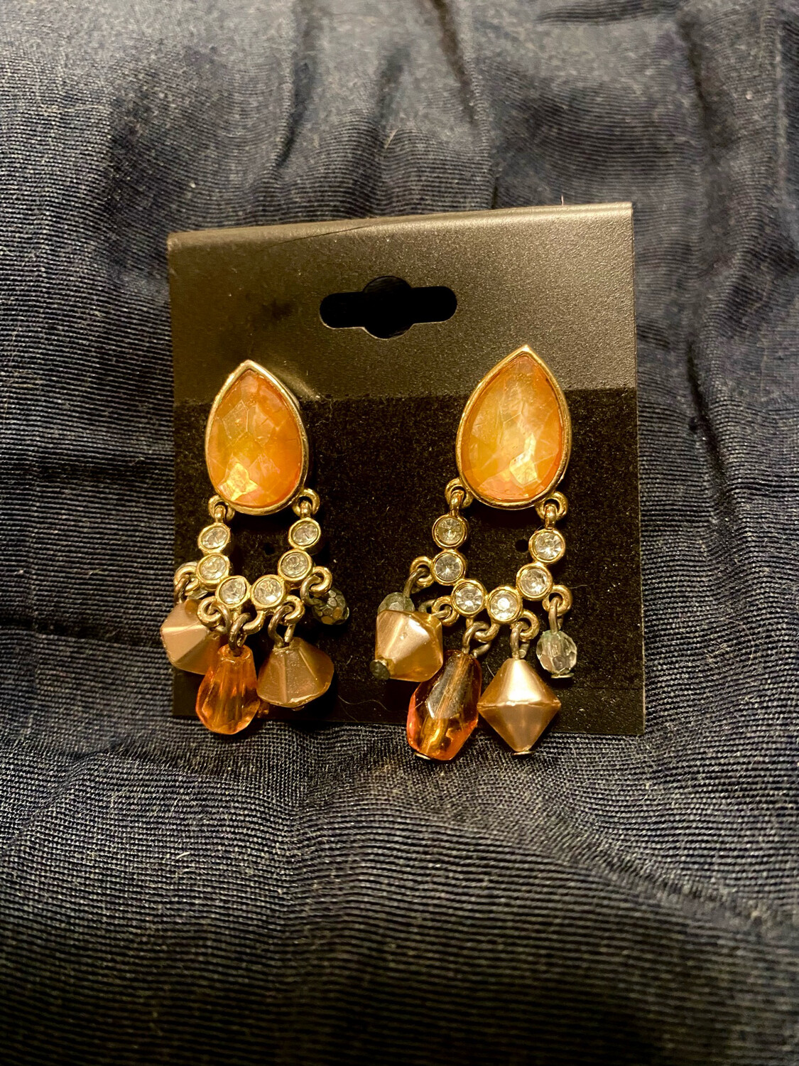 Rhinestone And Amber Colored Beads Earrings