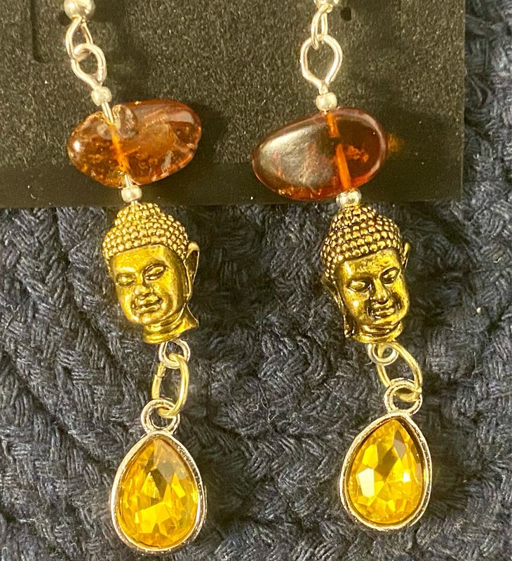Amber Buddha Head Earrings