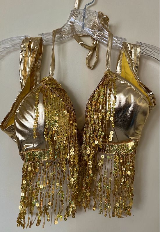 Gold Sequin Bra And Belt Set