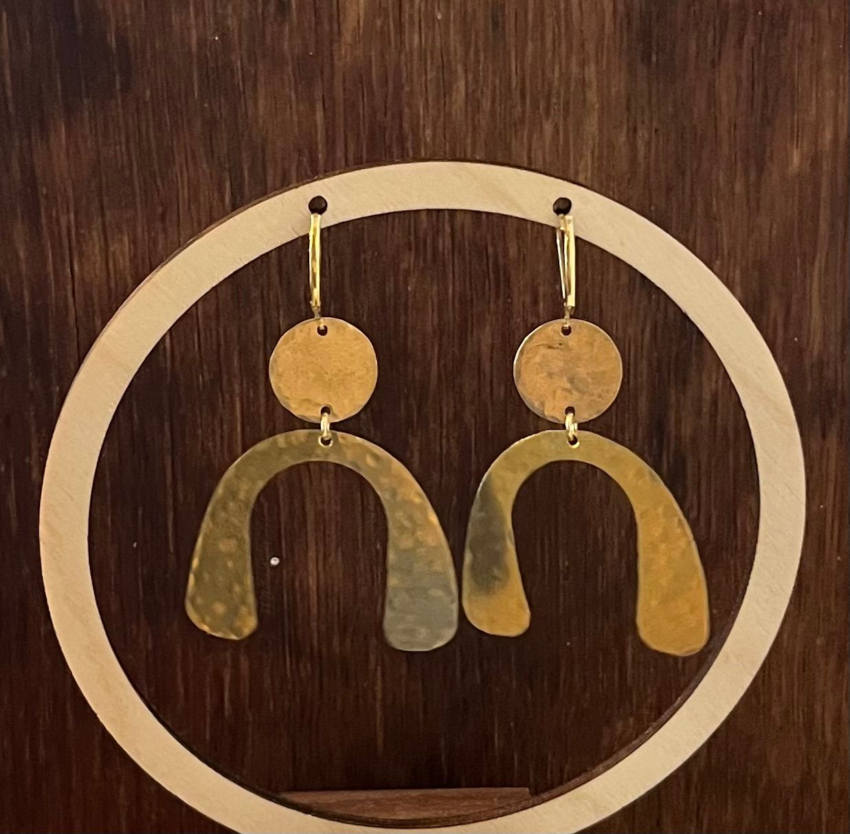 brass circle "u" earring