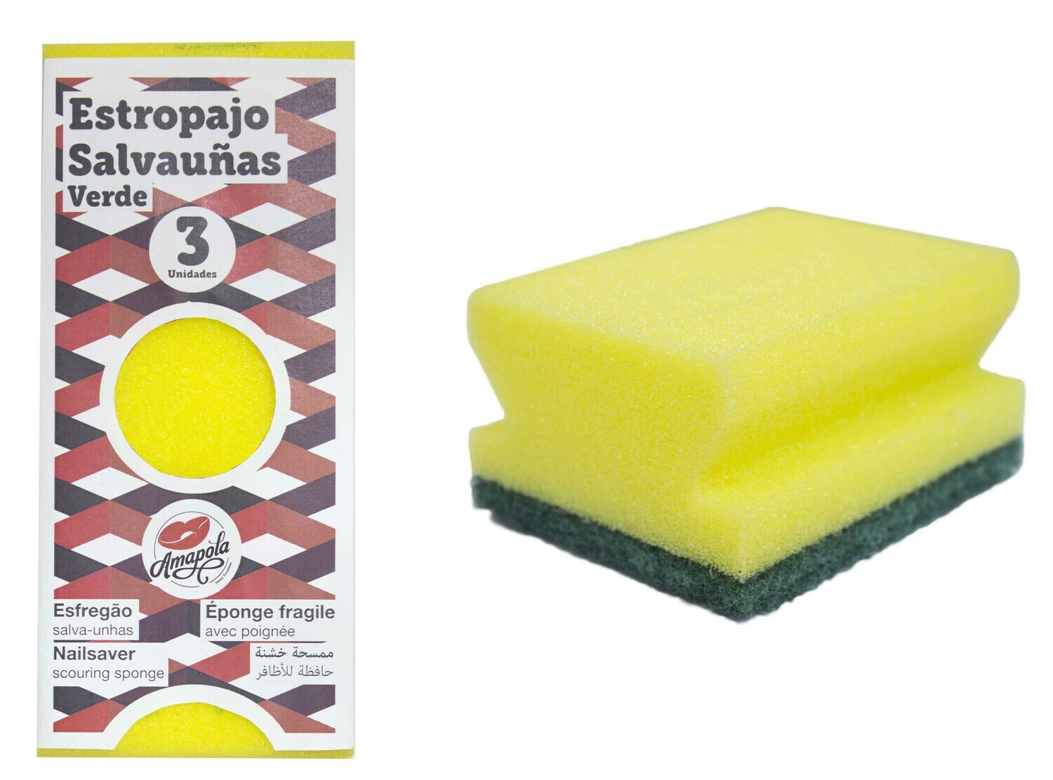 Estropajo salvauñas amarillo, 3 unidades
