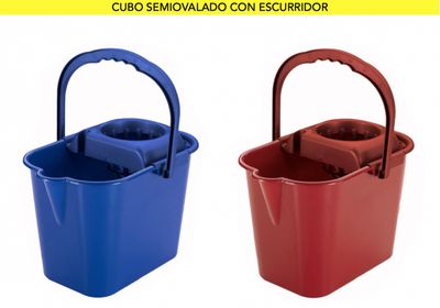 Cubo Ovalado C/Escurridor, 15 L, Azul y Rojo