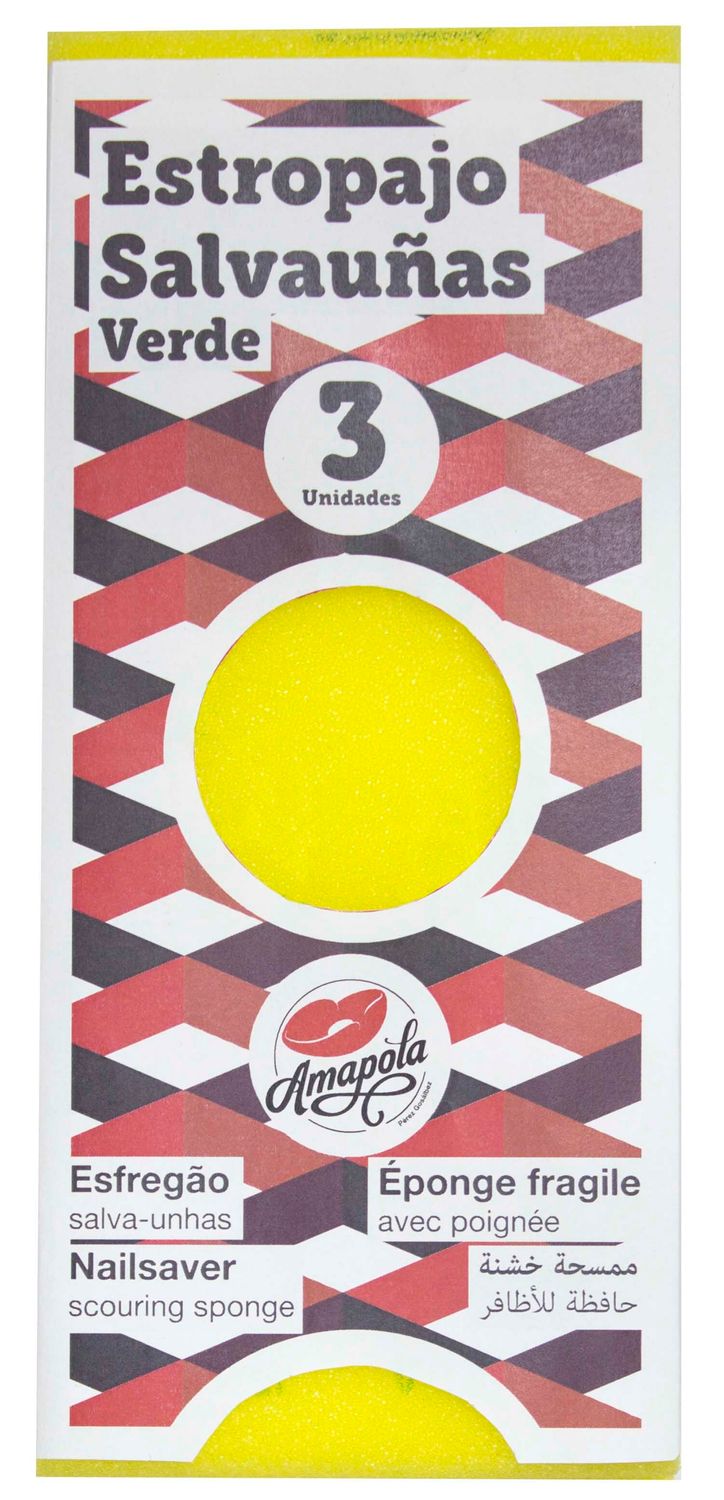 Estropajo salvauñas amarillo, 3 unidades