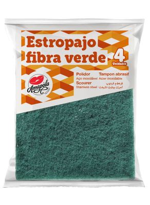 Estropajo fibra verde, 4 unidades