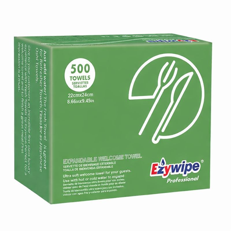 Toallita de Bienvenida expandible  22X24cm - Caja de 500  unidades.