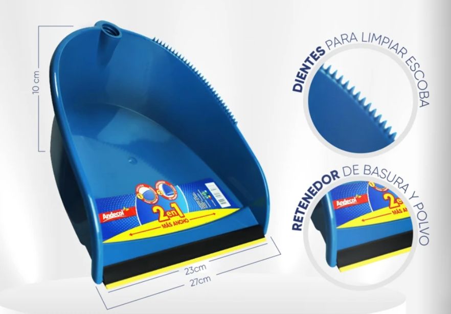 Recogedor con banda con Palo Plastico negro                     (Azul, Verde, Gris)