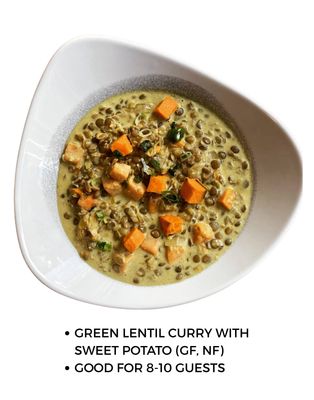 Green Lentil Curry with Sweet Potato Platter (Vegan)