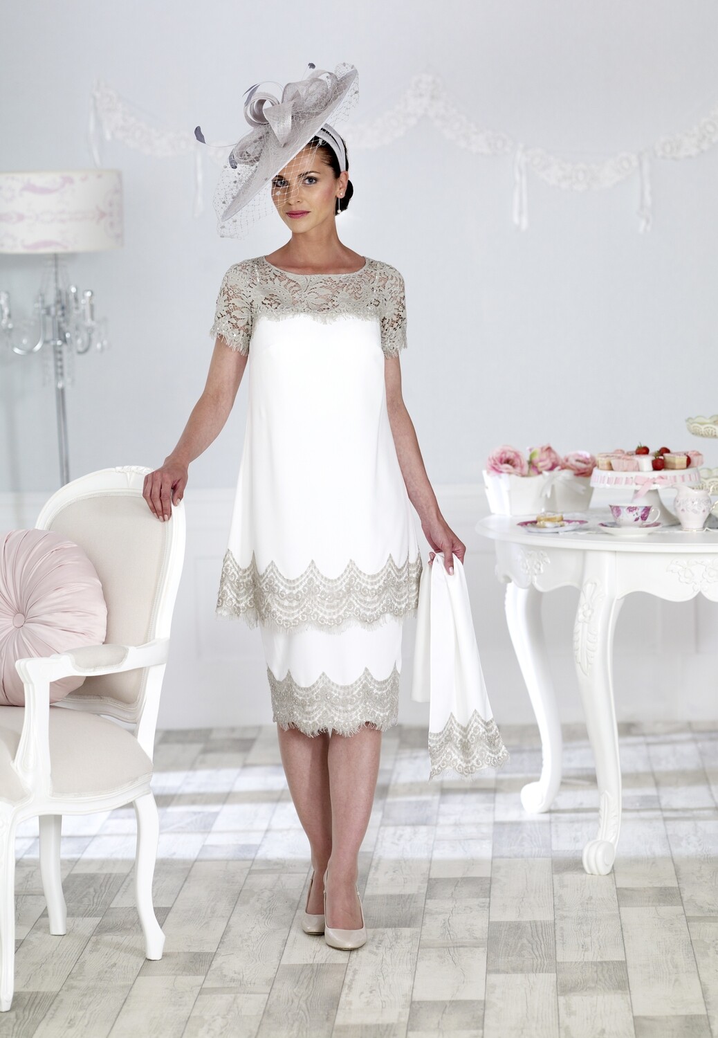 Veromia -Two Piece Dress Ivory/Beige &amp; Navy Ivory