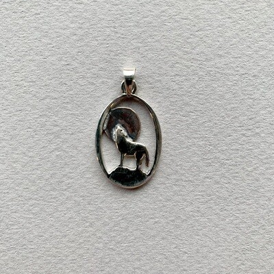 Pendant Sterling Silver Howling Wolf Moon