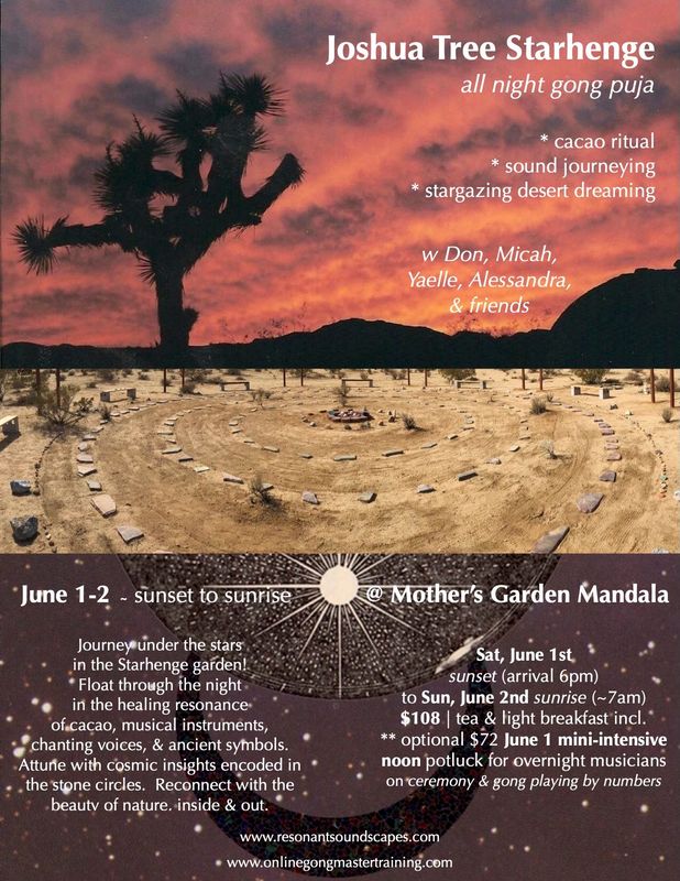 June 1-2 2024 
SUNSET 2 SUNRISE - STARHENGE UNDER THE STAR ALL NIGHT SOUND JOURNEY / GONG BATH + CEREMONIAL CACAO  RITUAL (Includes Breakfast)