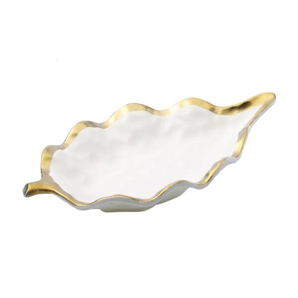 CT White/Gold Leaf Dish