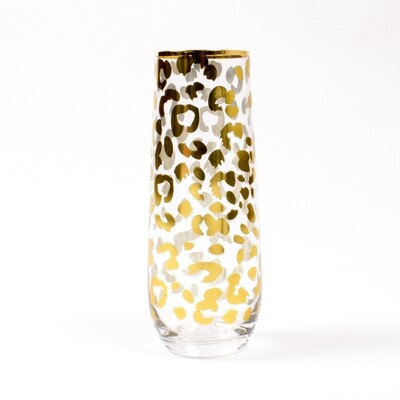 Stemless Champs Glass Gold Leopard