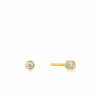 Ania Haie Sage Enamel Stud Earrings Gold