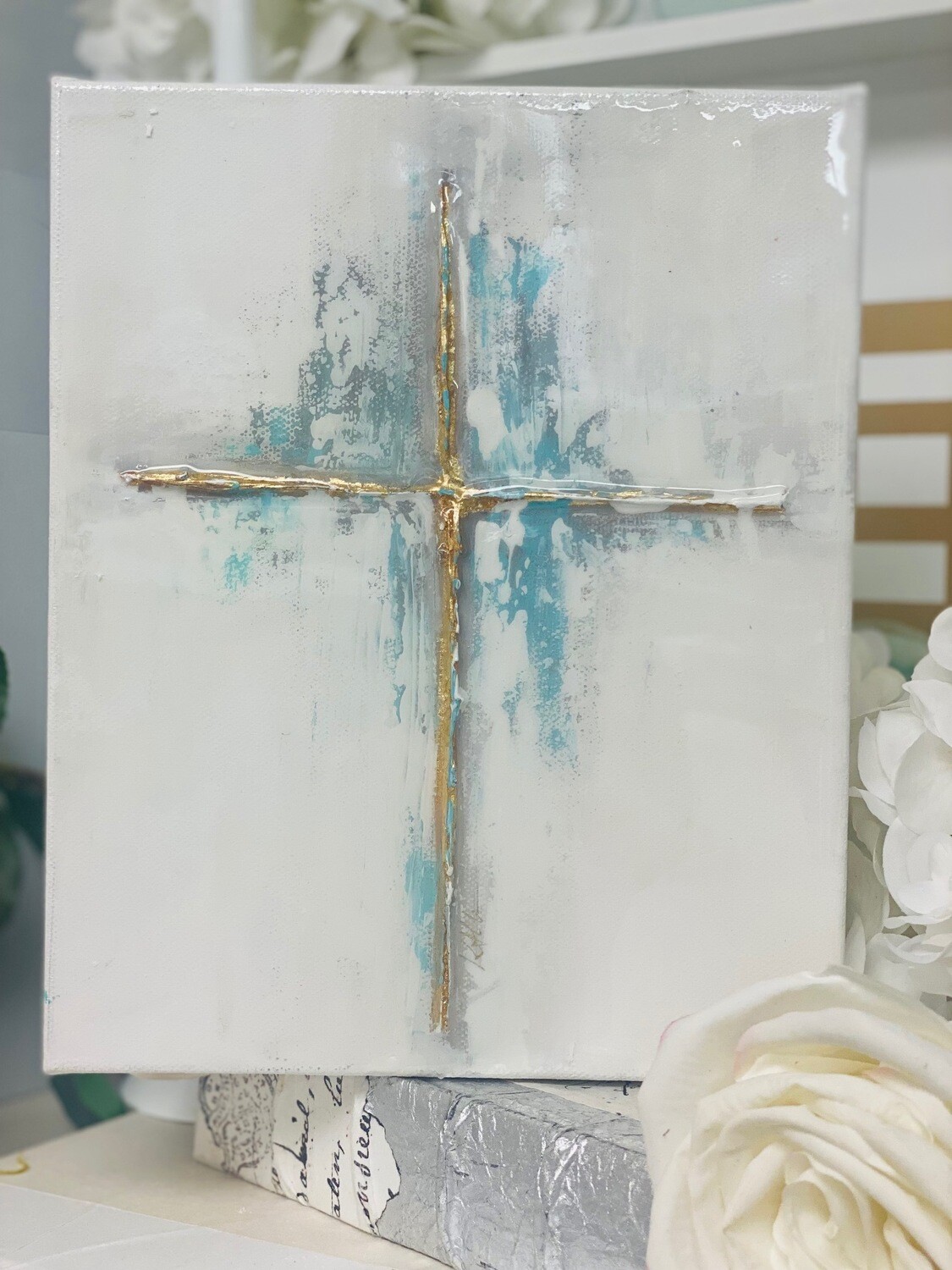 8x10 Cross Painting Turquoise