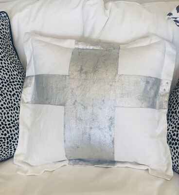 Hand Painted Pillow Silver Metallic