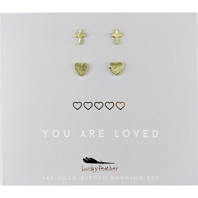 LF Earrings Cross & Heart Set Gold