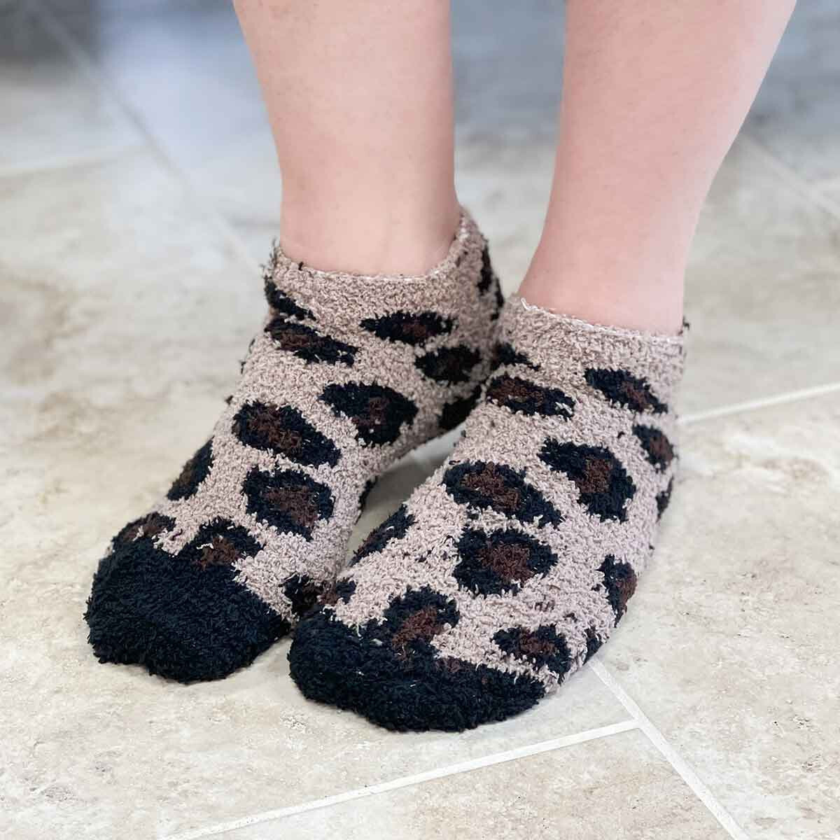 TRS Leopard Cozy Socks Tan/Black
