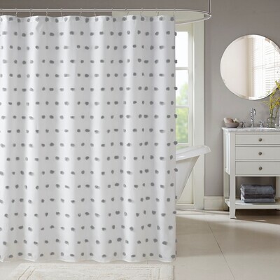 Shower Curtain Pom-Pom Grey