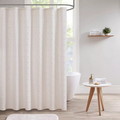 Shower Curtain Cotton Jacquard Pom-Pom Ivory
