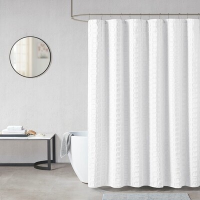Shower Curtain Geometric Tufted White