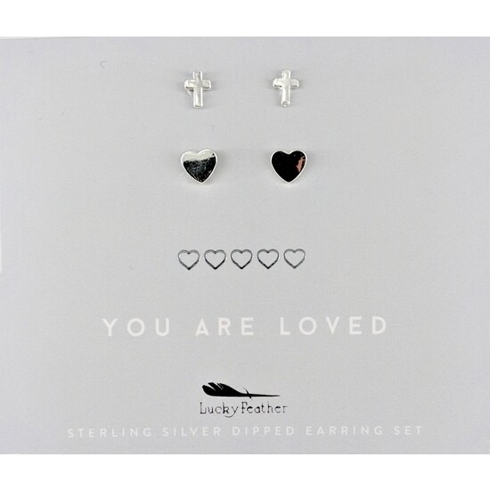 LF Earrings Cross & Heart Set Silver