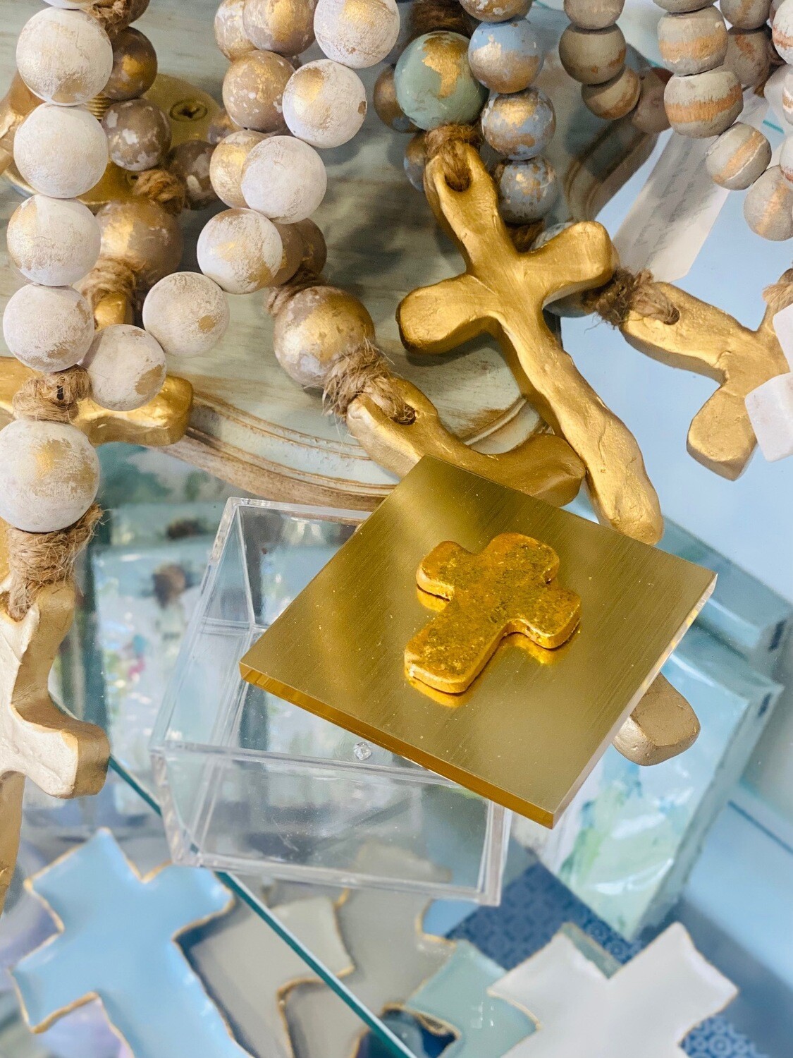 Acrylic Designer Gold Top Box Mini Cross