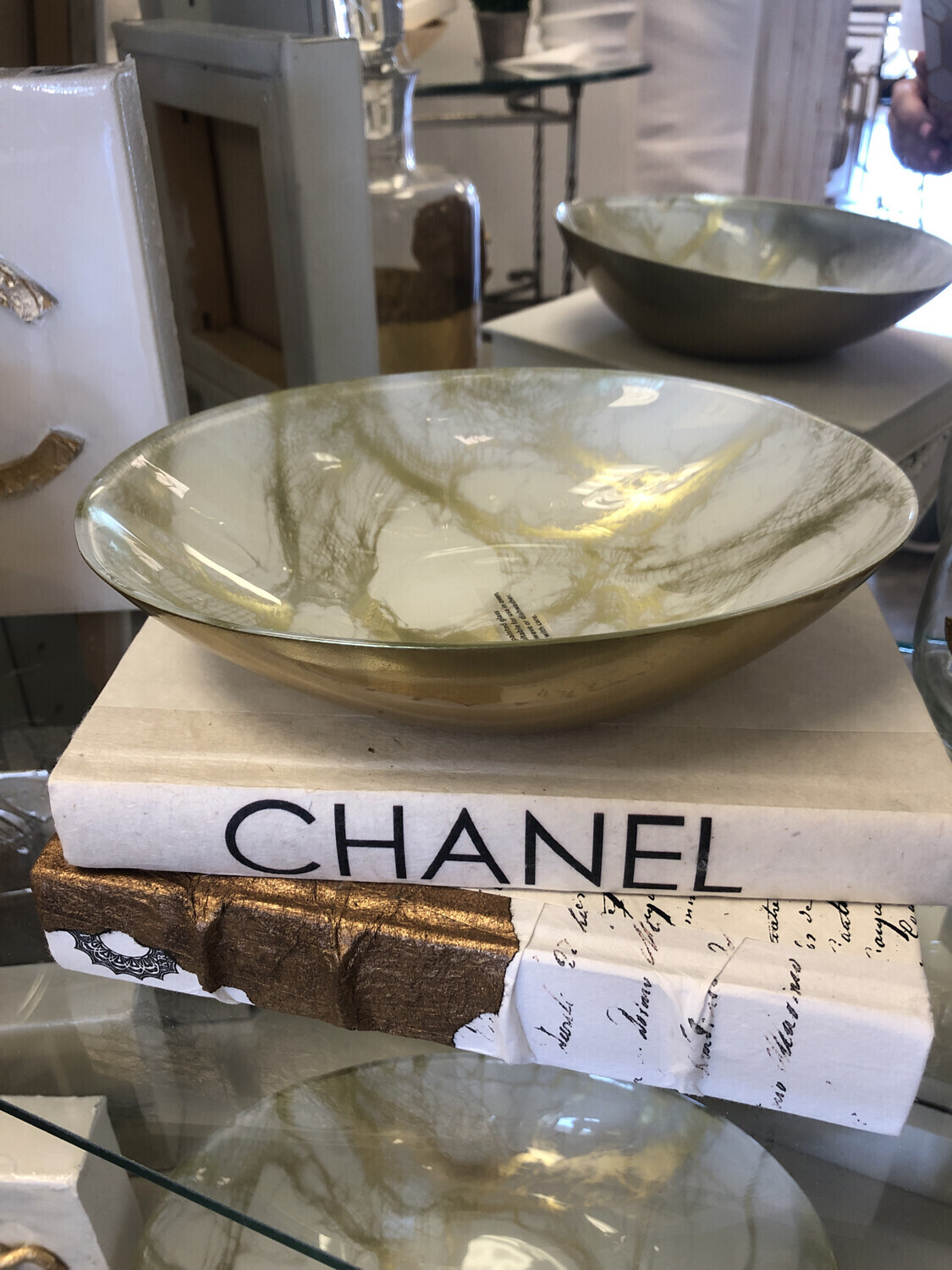 Gold Marble Serving Bowl Oval Small