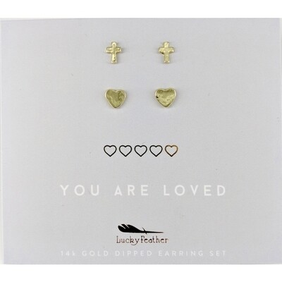 Lucky Feather Earrings You Are Loved Gold