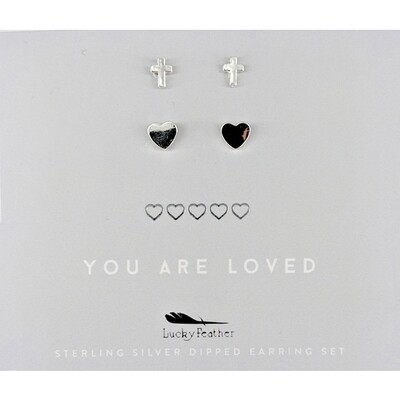 Lucky Feather Earrings You Are Loved Silver
