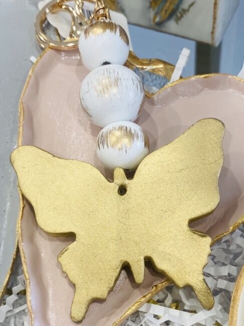Bead Keychain Butterfly Gold