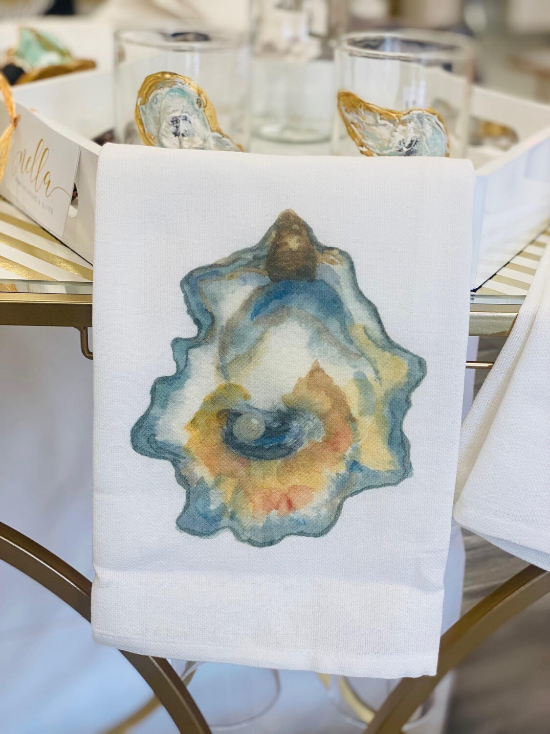 Cotton Tea Towel Watercolor Oyster