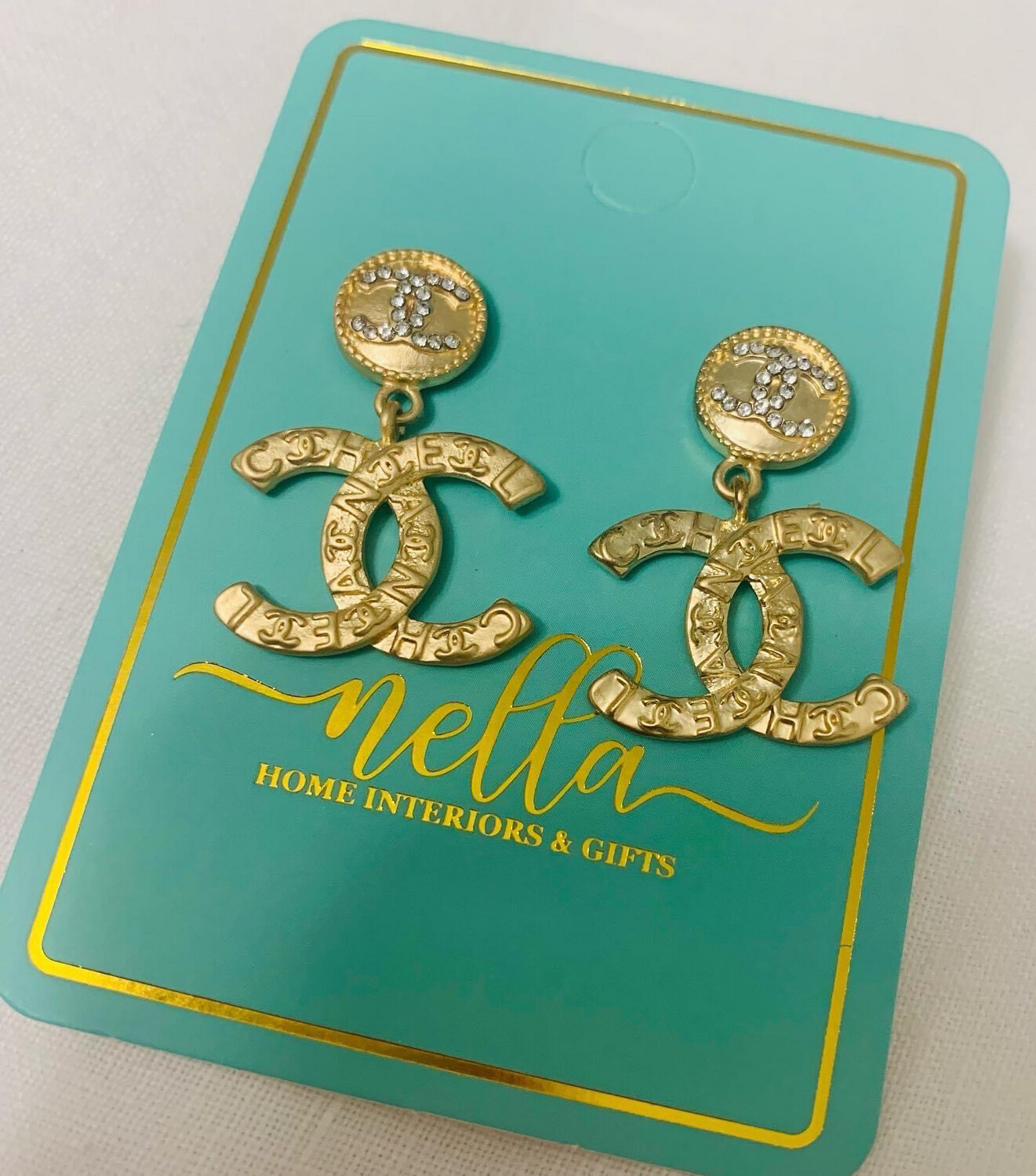 Designer earrings cc logo dangle