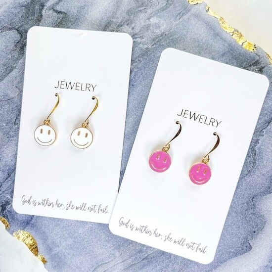 Lolly Earrings Smiley Face Hot Pink