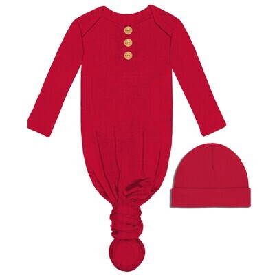 Infant gown and hat set red